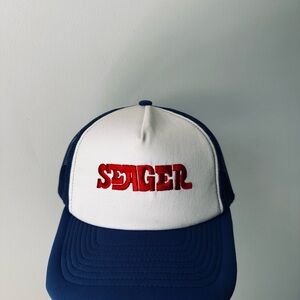 Seager White and Blue Trucker Hat